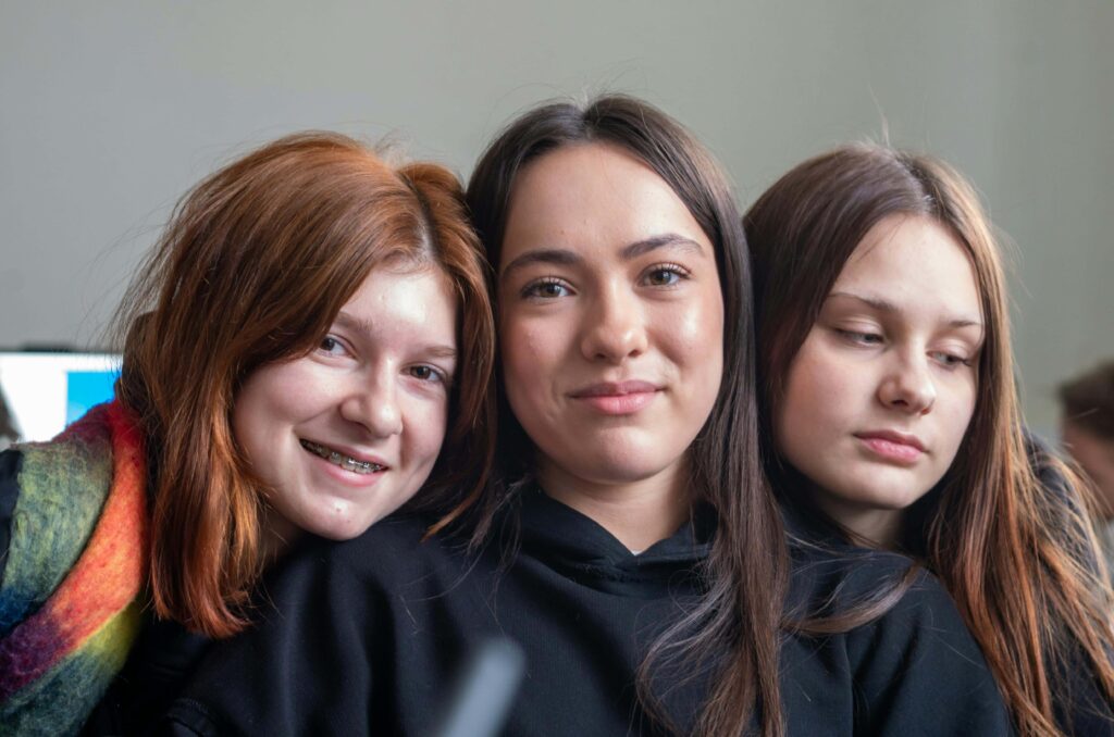 three girls with braces